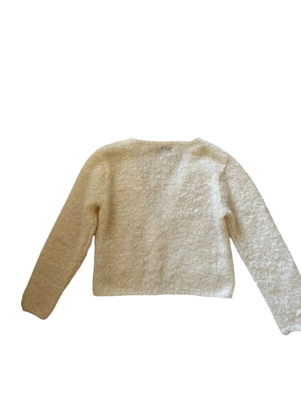 VTG Lauren Hansen Hand Knitted Mohair Wool Cardigan Cream Fuzzy Sweater M - Picture 3 of 15
